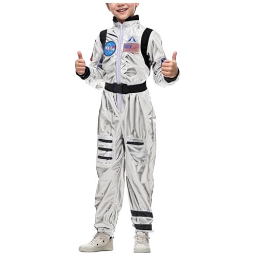 Astronauten Kostüm Kinder 140 Faschingskostüme Kinder Astronaut Kostüm Overall Raumanzug Astronaut Kinderkostüm Mädchen Junge Kind Na-Sa Weltall Kostüm Space Kostüm für Karneval (Schwarz, 130) von Kashyke