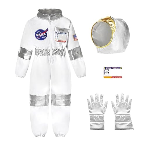 Astronauten Kostüm Kinder Faschingskostüme Kinder Astronaut Kostüm Raumanzug Astronaut Kinderkostüm Junge Kind Na-Sa Weltall Kostüm mit Helm&Handschuhe,Space Kostüm Rollenspiel für Karneval (B, M) von Kashyke