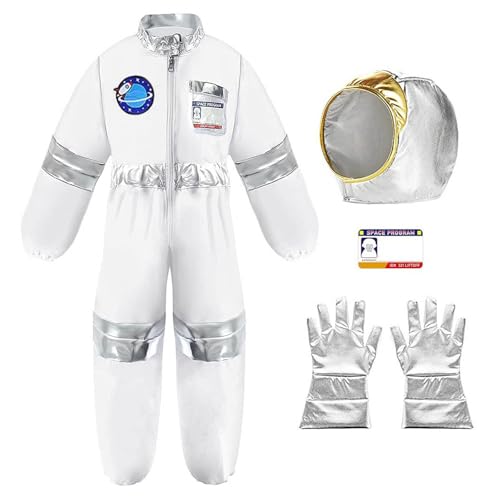 Astronauten Kostüm Kinder Faschingskostüme Kinder Astronaut Kostüm Raumanzug Astronaut Kinderkostüm Junge Kind Na-Sa Weltall Kostüm mit Helm&Handschuhe,Space Kostüm Rollenspiel für Karneval (A, XL) von Kashyke