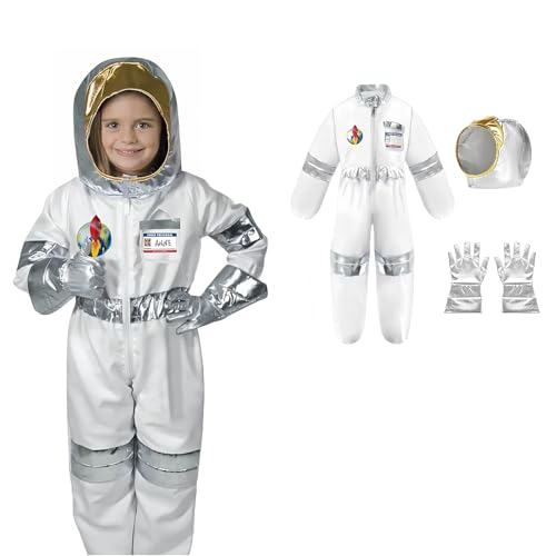 Astronauten Kostüm Kinder Faschingskostüme Kinder Astronaut Kostüm Raumanzug Astronaut Kinderkostüm Junge Kind Na-Sa Weltall Kostüm mit Helm&Handschuhe,Space Kostüm Rollenspiel für Karneval (E, M) von Kashyke