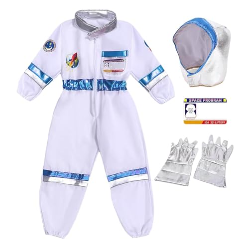 Astronauten Kostüm Kinder Faschingskostüme Kinder Astronaut Kostüm Raumanzug Astronaut Kinderkostüm Junge Kind Na-Sa Weltall Kostüm mit Helm&Handschuhe,Space Kostüm Rollenspiel für Karneval (C, M) von Kashyke