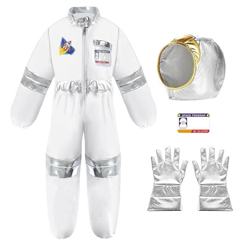 Astronauten Kostüm Kinder Faschingskostüme Kinder Astronaut Kostüm Raumanzug Astronaut Kinderkostüm Junge Kind Na-Sa Weltall Kostüm mit Helm&Handschuhe,Space Kostüm Rollenspiel für Karneval (G, XL) von Kashyke