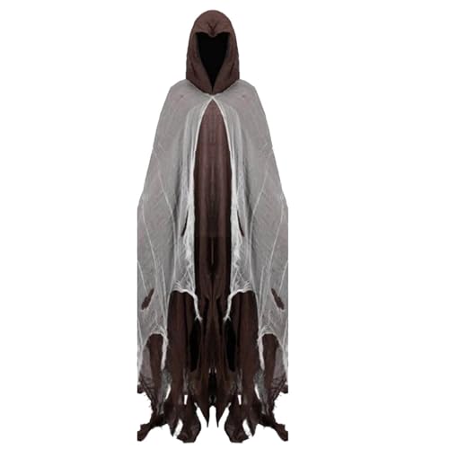 Halloween Geister Kostüm Erwachsene Gruselige Halloween Umhang mit Kapuze Geist Cape Outfit Geist Kostüme Halloween-Kostüm für Herren Damen Frauen Partner (Braun) von Kashyke