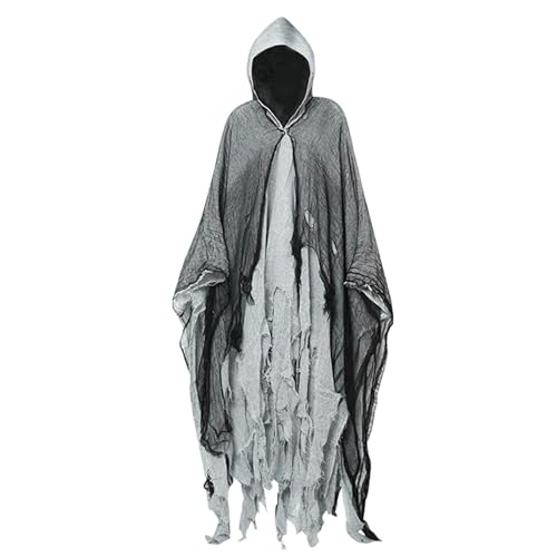 Halloween Geister Kostüm Erwachsene Gruselige Halloween Umhang mit Kapuze Geist Cape Outfit Geist Kostüme Halloween-Kostüm für Herren Damen Frauen Partner (Grau) von Kashyke