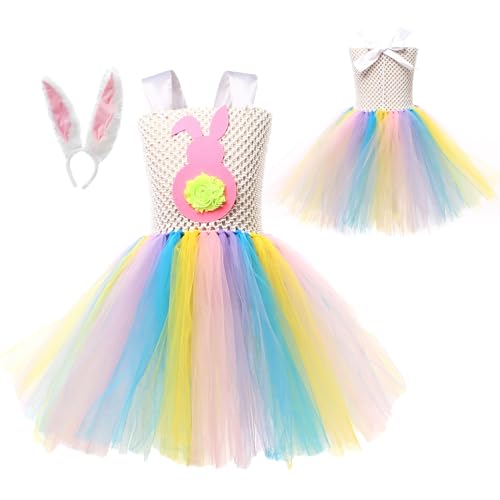 Kasmole Hasen-Tutu-Kleid für Mädchen - Hasenkostüm für Kinder | Tutu-Outfit für Mädchen im Alter von 2–10 Jahren, Kaninchen-Outfit, Weihnachts-Cosplay-Kostüm für Ostern, Halloween, Cosplay-Party von Kasmole
