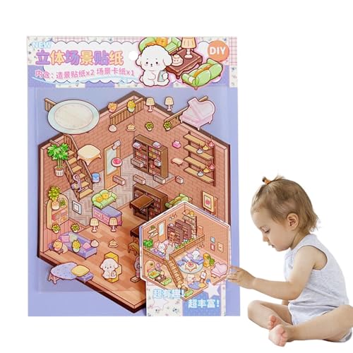 Kasmole Machen Sie Ihre eigenen Hausaufkleber, Miniaturszenenaufkleber, Scrapbook-Aufkleber mit 3D-Effekt, Haustierhaus-Szenenaufkleber, lustige Cartoon-Aufkleberszenen für Kinder und Erwachsene, von Kasmole