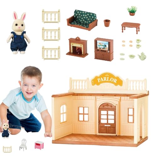 Puppenhaus für Kleinkinder, Puppenhaus für Kinder | Raummodell für Feinmotorikspielzeug,Miniatur-Puppenhaus-Set aus Holz, Rollenspiel-Lernspielzeug mit Möbeln, Lernaktivitäten im Vorschulalter von Kasmole