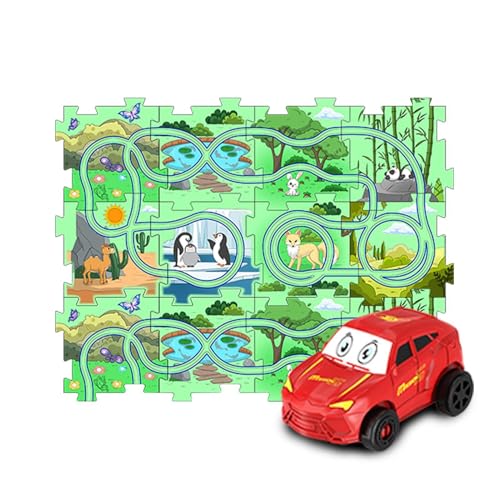 Puzzle-Autobahn-Set,Puzzle-Racer-Kinder-Autobahn-Set - Autospielzeug Puzzle-Brett-Lernspiele - Lernspielzeug, Landthema-Puzzle-Renner, Puzzle-Strecke, Kleinkindspielzeug für Kinder ab 3 Jahren von Kasmole