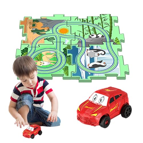 Puzzle-Gleiswagen-Spielset, Eisenbahnwaggon-Puzzle-Gleis - Autospielzeug Puzzle-Brett-Lernspiele - Lernspielzeug, Landthema-Puzzle-Renner, Puzzle-Strecke, Kleinkindspielzeug für Kinder ab 3 von Kasmole