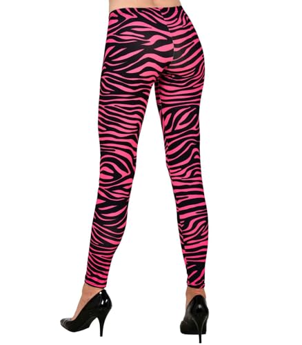 Kassettenkind Leggings Tigermuster Neon-Pink gestreift - Eng Anliegende Damen-Pants - 80er 90er Jahre Mottoparty Kostüm Outfit Accessoires (L/XL) von Kassettenkind