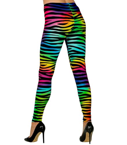 Kassettenkind Leggings Tigermuster Regenbogen bunt gestreift - Eng Anliegende Damen-Pants - 80er 90er Jahre Mottoparty Kostüm Outfit Accessoires (L/XL) (L/XL) von Kassettenkind