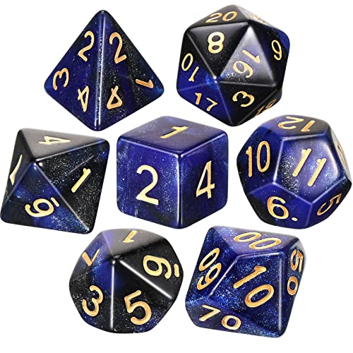 7 Stücke DND Würfel Set Polyeder Würfel Set mit Schwarzen Beuteln Dungeons and Dragons Würfel Set Rollenspiele Würfel Set für Pfadfinder Rollenspiele RPG (Blau und Schwarz) von Kasyat