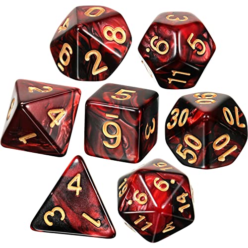 7 Stücke DND Würfel Set Polyeder Würfel Set mit Schwarzen Beuteln Dungeons and Dragons Würfel Set Rollenspiele Würfel Set für Pfadfinder Rollenspiele RPG (Rot und Schwarz) von Kasyat