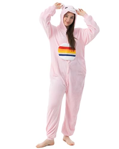 Katara 1744 Glücksbärchis Onesie Regenbogen-Kostüm, Tiere, Party, Karnevals-Kostüm in Pink, Verkleidung zum Fasching, Sleepsuit, Schlafanzug, Hausanzug, Jogginganzug, Cosplay, Pink Regenbogen von Katara