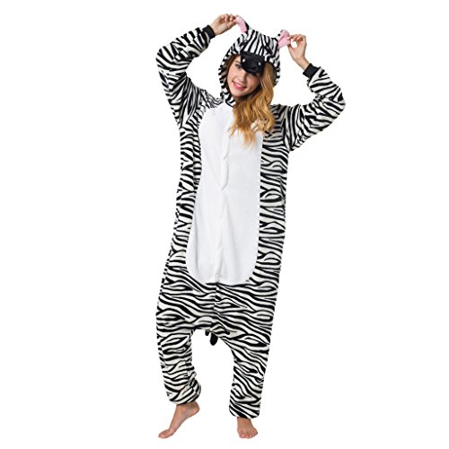 Katara 1744 - Zebra Kostüm-Anzug Onesie/Jumpsuit Einteiler Body für Erwachsene Damen Herren als Pyjama oder Schlafanzug Unisex - viele Verschiedene Tiere von Katara