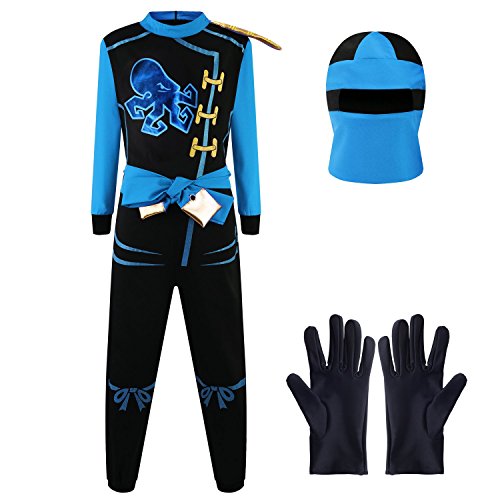 Katara 1771 - Ninja Kostüm Anzug, Kinder, Verkleidung Fasching Karneval, Größe L, Blau Schwarz von Katara