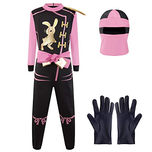 Katara 1771 - Ninja Kostüm Anzug, Kinder, Verkleidung Fasching Karneval, Größe L, Pink Schwarz von Katara