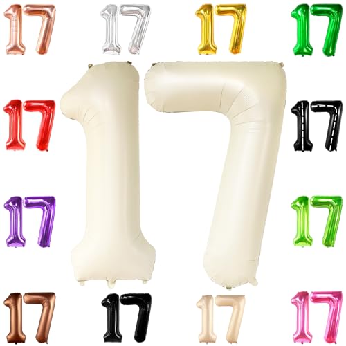 KatchOn, Gaint Creme White 17 Ballon Zahl - 40 Zoll | 17 Geburtstag Ballon Dekor | 17 Geburtstag Dekorationen für Party | Creme Zahl 17 Ballon | 17 Jahre alt Ballon 17 Geburtstag Party Supplies von KatchOn