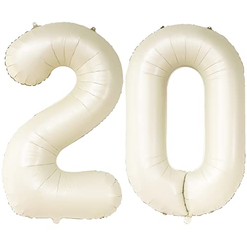 KatchOn, Gaint Creme White 20 Ballon Zahl - 40 Zoll | 20 Geburtstag Ballon Dekor | 20 Geburtstag Dekorationen für Party | Creme Zahl 20 Ballon | 20 Jahre alt Ballon 20 Geburtstag Party Supplies von KatchOn