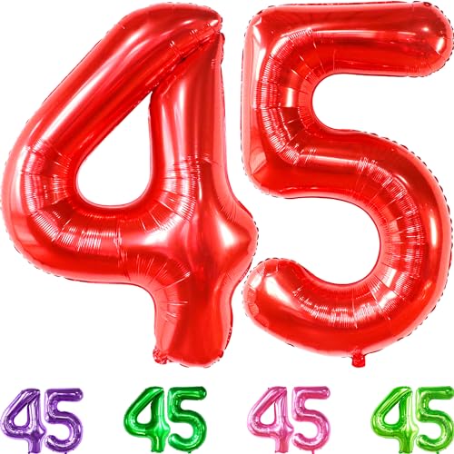 KatchOn, Gaint Red 45 Ballon Zahl - 40 Zoll | Roter 45 Geburtstag Ballon Dekor | 45. Geburtstag Dekorationen für Party | Roter Ballon Zahl 45 Jahre alt Ballon für 45. Geburtstag Party Supplies von KatchOn