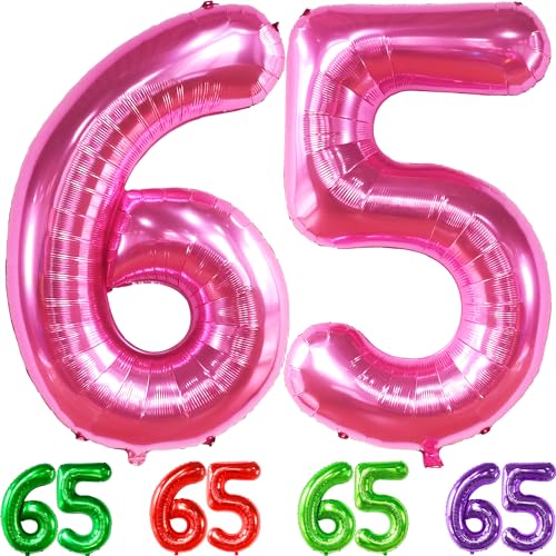 Riesiger Hot Pink 65 Ballon Zahl - 40 Zoll | Hot Pink 65 Geburtstag Luftballon | 65 Geburtstag Dekorationen für Frauen | Rosa Zahl 65 Ballon | Rosa 65 Jahre alt Ballon für 65 Geburtstag Party Supplies von KatchOn