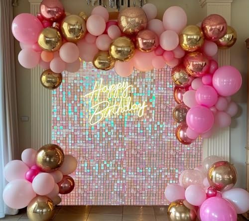 Kate Shimmer Wall Backdrop Pink Square Sequin Wall Panel Backdrop Decor for Wedding, Anniversary, Birthday, Party, 36 Panels von Kate