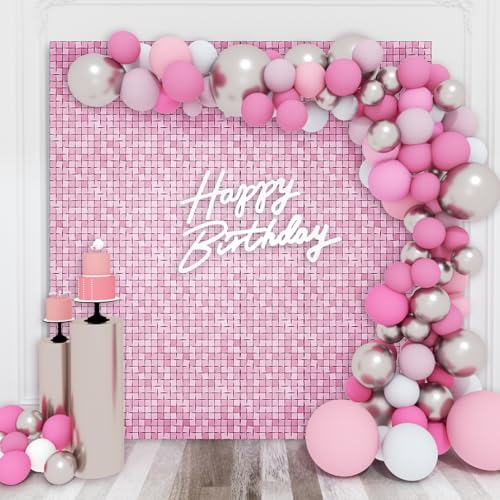 Kate Shimmer Wall Backdrop Pink Square Sequin Wall Panel Backdrop Decor for Wedding, Anniversary, Birthday, Party, 36 Panels von Kate