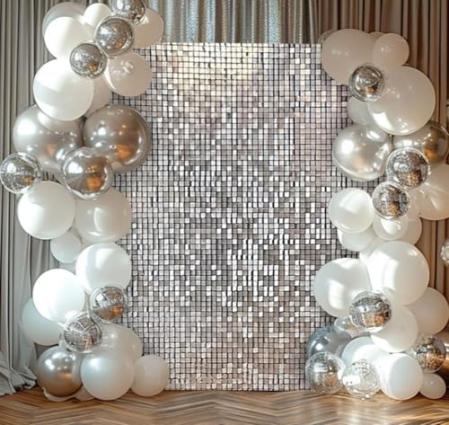 Shimmer Wall Backdrop Silver Square Sequin Wall Panel Backdrop Decor for Wedding, Anniversary, Birthday, Party, 36 Panels von Kate