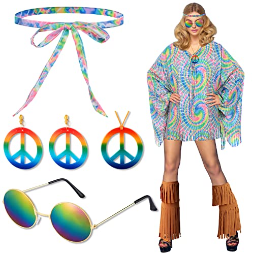 Kathfly 6 Stück 60er 70er Jahre Hippie Poncho für Damen Kostüm 70er Jahre Disco Outfits Tie Dye Poncho Kostüm für Cosplay Party, Wie abgebildet, as the pictures shown von Kathfly