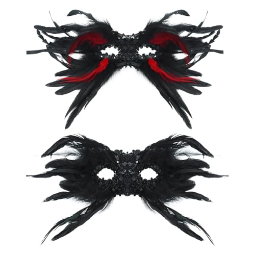 2PCS Feder Maskerade Gesichtsabdeckung Ven*ezia*nis*ch*en Karneval Party Gesichtsschutz Feder Gesichtsschutz Halloween halbe Gesichtsabdeckung für Halloween Maskenball Karneval Abschlussball von Katutude