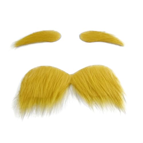 Gelb Gefälschte Bärte Augenbrauen Set, Lustiger Bart Fake Bart Kostüm Gesichtsbart Party Künstlicher Bart Schnurrbärte Halloween Bart Weihnachtsmann Bart für Halloween Cosplay Party Supplies von Katutude