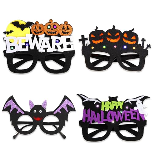 Halloween Brillen 4 Stück lustige Partybrillen neuartige Halloween Dekorationen mit Fledermaus Kürbis Skelett Spinne Fotoautomaten Requisiten für Kinder und Erwachsene von Katutude