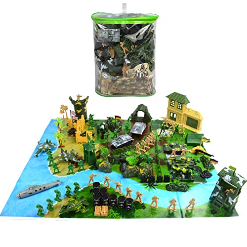 Katutude 130 Teiliges Soldaten Spielset, Armee Figuren Set mit Karte, Militärsoldat Spielzeug Militär Waffen Set Mini-Plastik-Spielzeugsoldaten Militärspielset für Kinder von Katutude