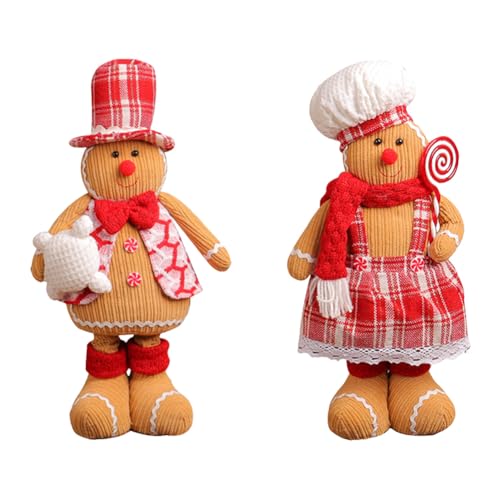 Katutude 2PCS Weihnachten Langbeiniger Lebkuchenmann Puppe Weihnachten Plüschtier Einziehbare Beine Lebkuchenmann Puppen Weihnachtsfiguren Tischdekoration für Wohnzimmer Schlafzimmer Café von Katutude