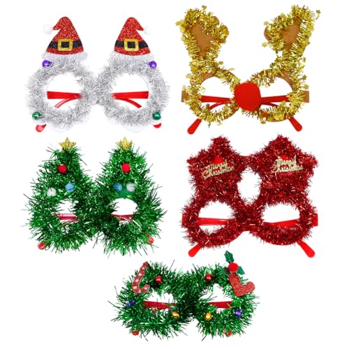 Katutude 5 Stück Weihnachtsbrillen originelle Weihnachtsbrillen lustige glitzernde Weihnachtspartybrillen lustige Brillen Weihnachtsfoto Requisiten Fotoautomaten Zubehör Weihnachtsparty Geschenke von Katutude