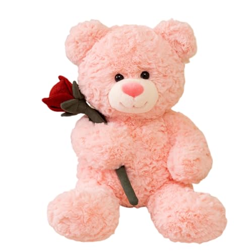 Katutude Bär Plüschtier Plüschbär mit Rose Stofftier süße Bärenpuppe Plüschkissen Kawaii Bärenkissen Kinder Mädchen Freundin Heimdekoration von Katutude