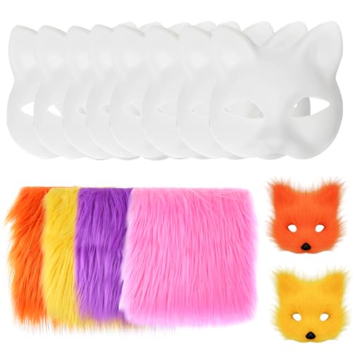 Therian Katzenmaske Maskenset mit 4 Stück Kunstfellstoff und 8 Stück Katzenmaske DIY Halloweenmaske Maskenballmaske Cosplay Kostümzubehör von Katutude