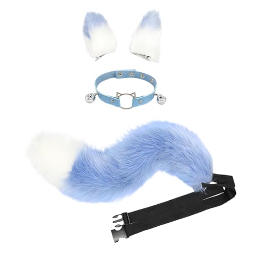 Tierfuchs Kostüm Set Cosplay Fuchs Kostüm mit Ohren und Glöckchen Kragen Fuchsfell Schwanz Wolfsschwanz Katzenohren Stirnband Halloween Cosplay von Katutude