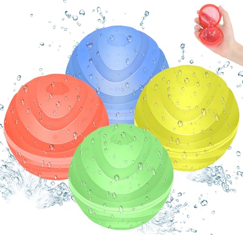 Kavjizy Wasserbomben, 4 Stück Wasserbomben Wiederverwendbar mit Magnet für Kinder Erwachsene, Silikon Wasserbomben Magnetisch Selbstschließend Schnelles Befüllen für Wasserkampfspiel Poolparty von Kavjizy