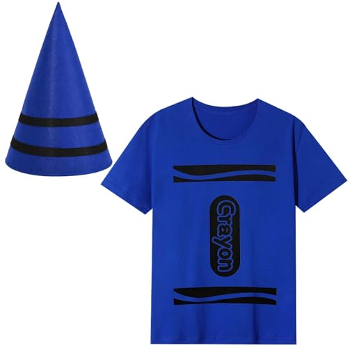 Kavoc 2-teiliges Buntstift-Kostüm mit Buntstift-T-Shirt und lustigem Zwergen-Kegel-Hut für den Welttag des Buches (Blau, 4–6 Jahre) von Kavoc