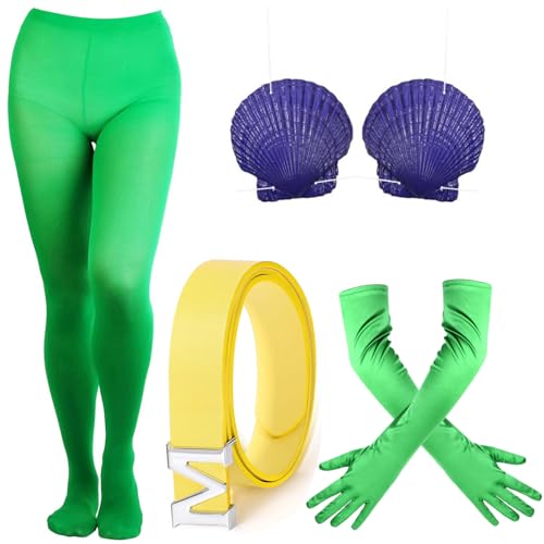 Kavoc 4-teiliges Halloween-Meerjungfrau-Cosplay-Kostüm, inklusive grüner Strumpfhose, Handschuhe, Muschel-BH und Gürtel für Erwachsene, Rollenspiele, Party-Zubehör Kavoc 4-teiliges Halloween-Meerjungfrau-Cosplay-Kostüm, inklusive grüner Strumpfhose, Handschuhe, Muschel-BH und Gürtel für Erwachsene, Rollenspiele, Party-Zubehör von Kavoc