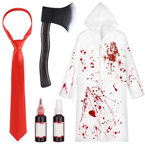 Kavoc 6-teiliges Halloween-Kostüm-Zubehör-Set mit weißem Regenmantel, roter Krawatte für Cosplay-Partys Kavoc 6-teiliges Halloween-Kostüm-Zubehör-Set mit weißem Regenmantel, roter Krawatte für Cosplay-Partys von Kavoc