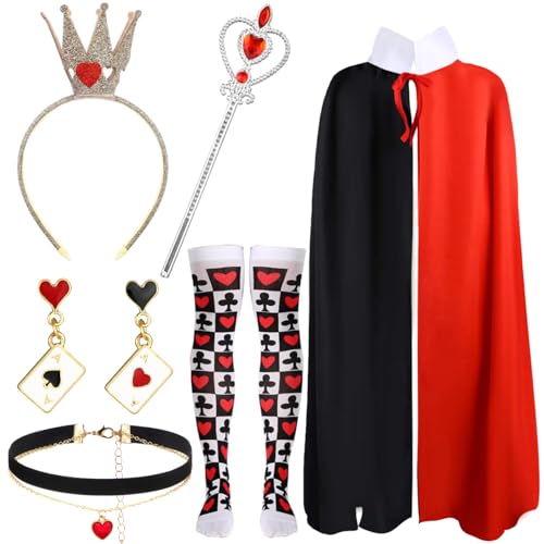 Kavoc 6er-Pack Queen-Rollenspiel-Outfit inklusive schwarz-rotem Umhangkrone, Stirnband-Socken für Weltbuchtag, Cosplay-Zubehör von Kavoc