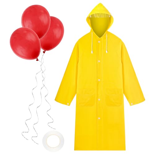 Kavoc Gelbes Regenmantel-Set mit rotem Ballon, weißes Band für Erwachsene, Halloween, Cosplay Kavoc Gelbes Regenmantel-Set mit rotem Ballon, weißes Band für Erwachsene, Halloween, Cosplay von Kavoc