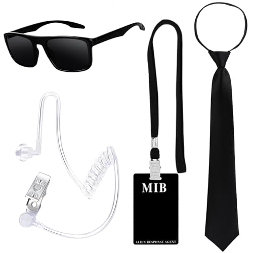 Kavoc MIB Agentenkostüm-Set mit Sonnenbrille, Reißverschluss, Ausweis-Requisite und gefälschter Ohrhörer für Alien-Party-Verkleidungen (1 Set) von Kavoc