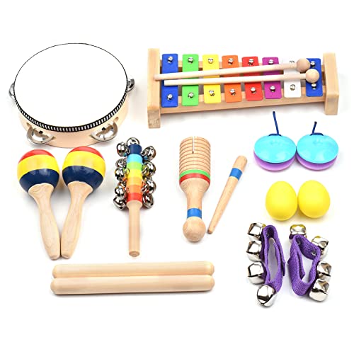 13-teiliges Musikinstrumentenspielzeug für Kinder, Xylophon, Maracas, Tamburin, Eierschüttler, Trommelstöcke mit Tragetasche, für Kleinkinder, Kinder Im Vorschulalter, Mädchen von Kavolet