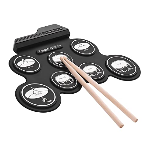 Kompaktes USB-Roll-Up-Schlagzeug aus Silikon, Digitales Elektronisches Schlagzeug, 7 Drum-Pads, Drumsticks, Fußpedale, Anfänger, Kinder, Schwarz, Weiß von Kavolet