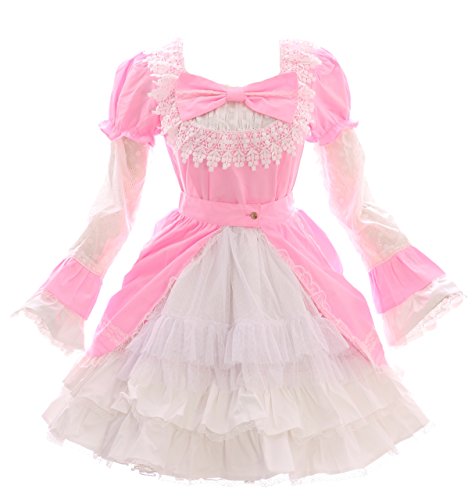 JL-630-1 rosa Klassik Gothic Lolita Schleife Langarm / Kurzarm Kleid Kostüm Cosplay (EUR S) von Kawaii-Story