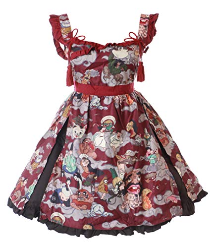 JSK-36-1 Rot Night Parade of 100 Demons Japan Ghost Tales Vintage Retro Kleid Pastel Goth Lolita Cosplay Kostüm Kawaii von Kawaii-Story