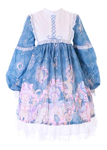 JSK-71-1 Blau Orchester Magier Bär Hase Mond Langarm Kleid Pastel Goth Lolita Cosplay Kostüm Kawaii von Kawaii-Story